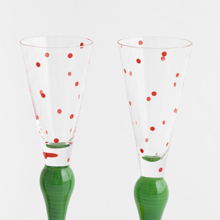 Anne Nilsson, snapsglas, 8 st, "Clown", Orrefors.