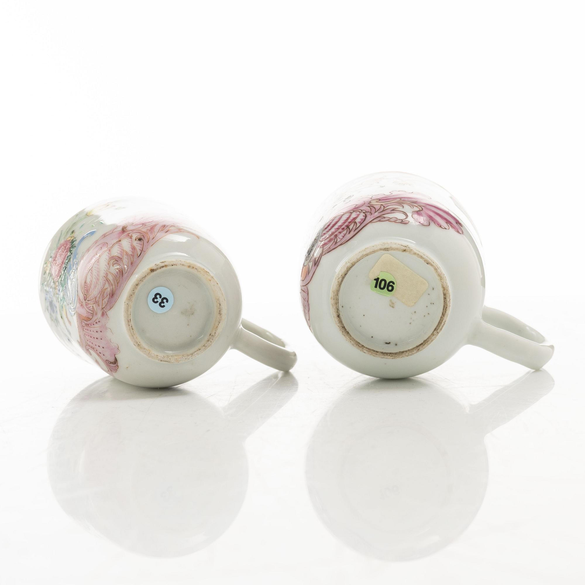 Tallrik och två koppar, porslin, Kina, Qingdynastin, Qianlong (1736-95).