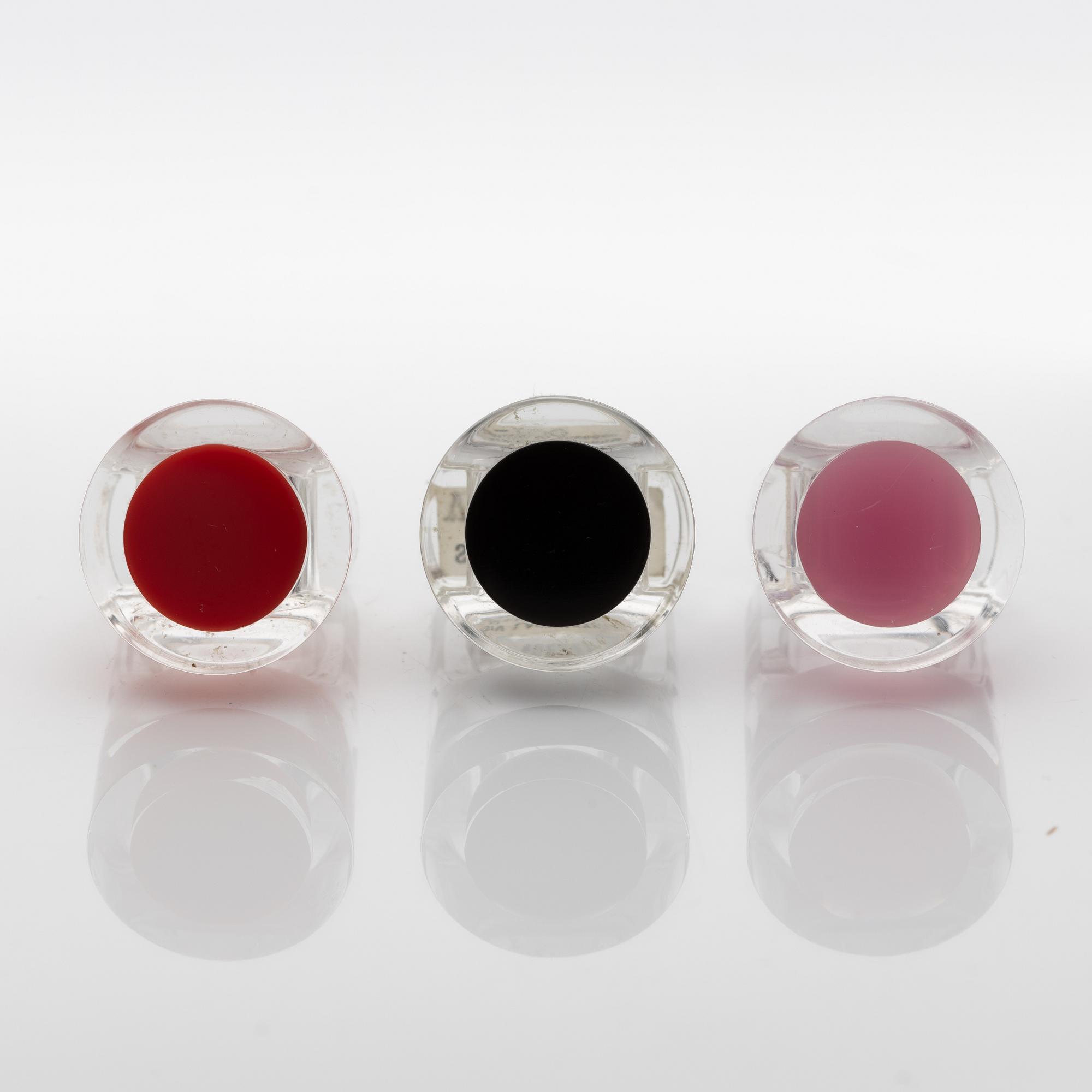 Siv Lagerström, three acrylic plastic rings, 1970s.