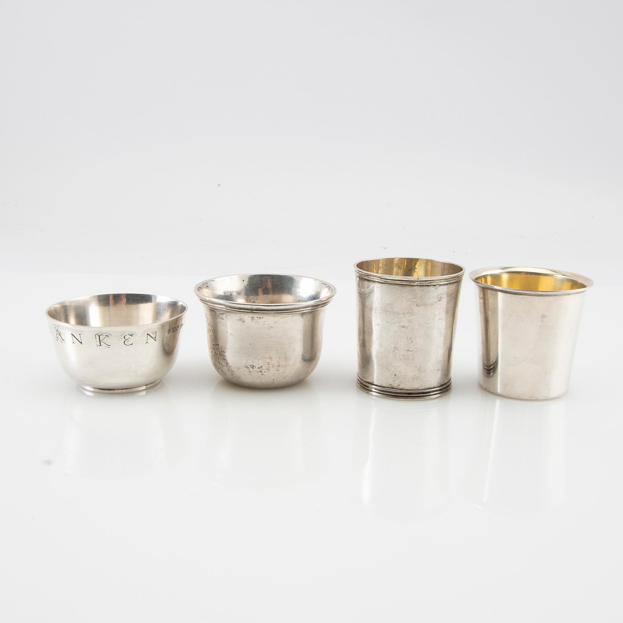 A collection of cups 12 pcs silver 18th/19th century.