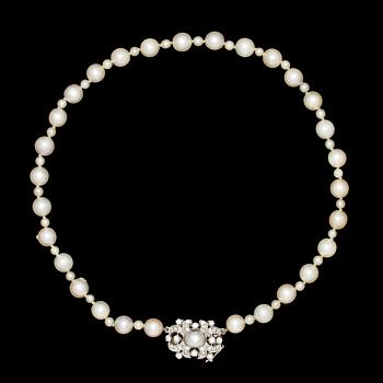 22. NECKLACE, natural pearls, 6, 7 mm and 3,4 mm.