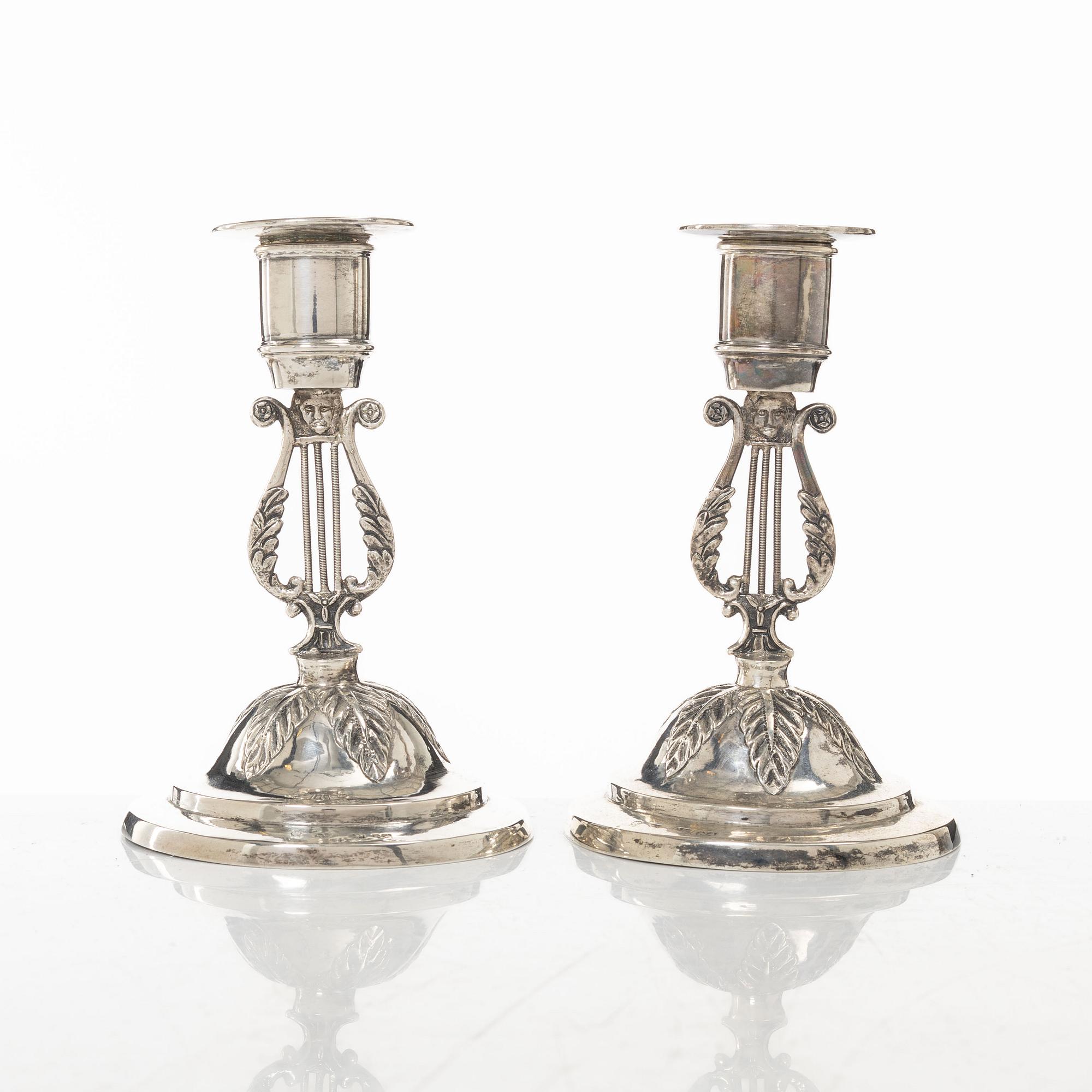 A pair of Swedish silver candlesticks, mark of Emanuel Holmberg, Karlskrona 1843.