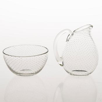 GUNNEL NYMAN, A glass cream jug and sugar bowl by Nuutajärvi, Finland.