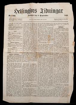 TIDNINGAR, 8 st, Hufvudstadsbladet, Helsingfors Tidningar m.fl. Helsingfors 1829-1881.