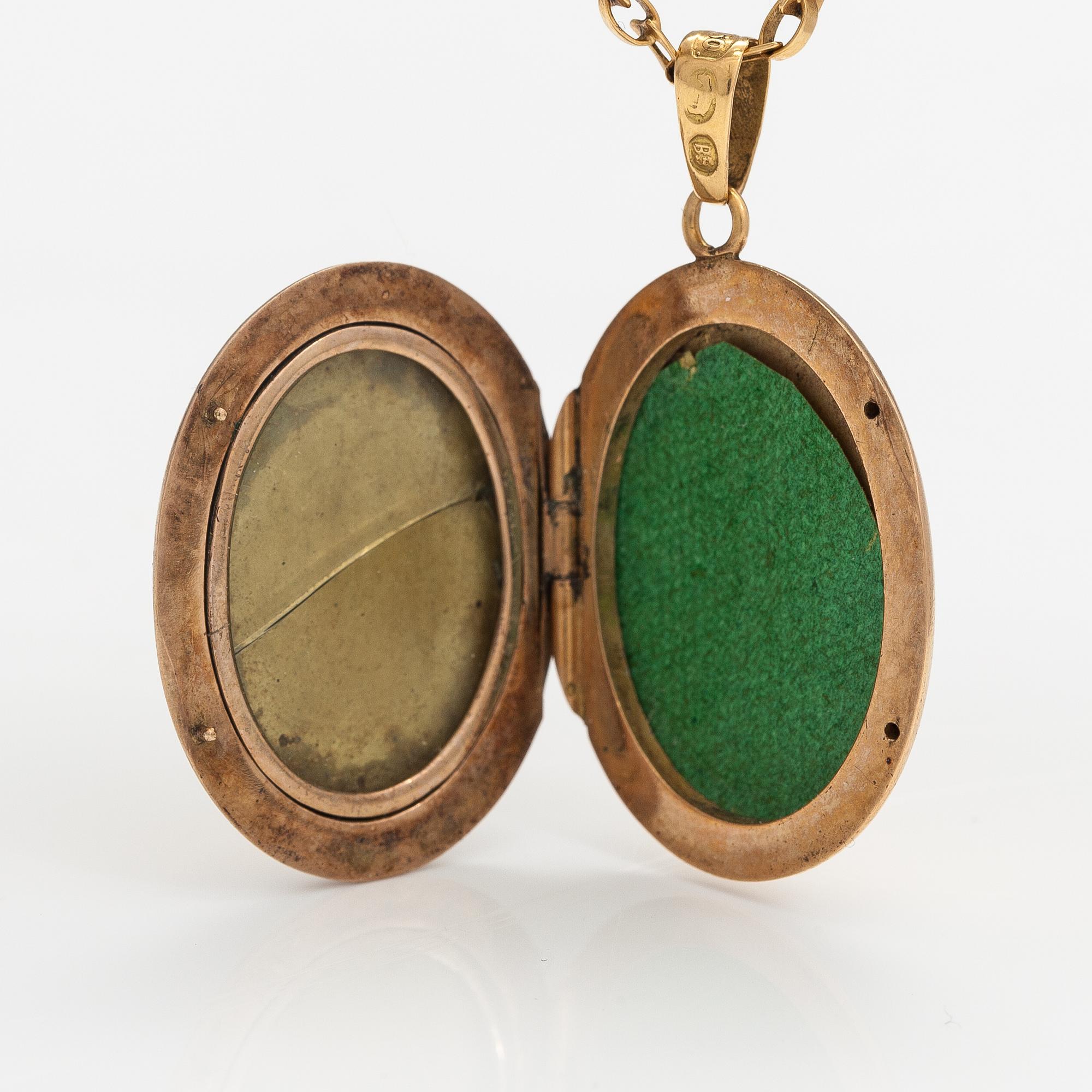 Kaulakoru/Medaljonki, 18K kultaa. Frans Wilhelm Tanner, Pori 1907.