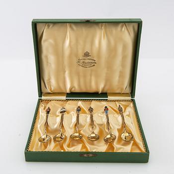 Anton Michelsen, skedar 6 st sterlingsilver och emalj, Danmark 1900-talets första hälft.
