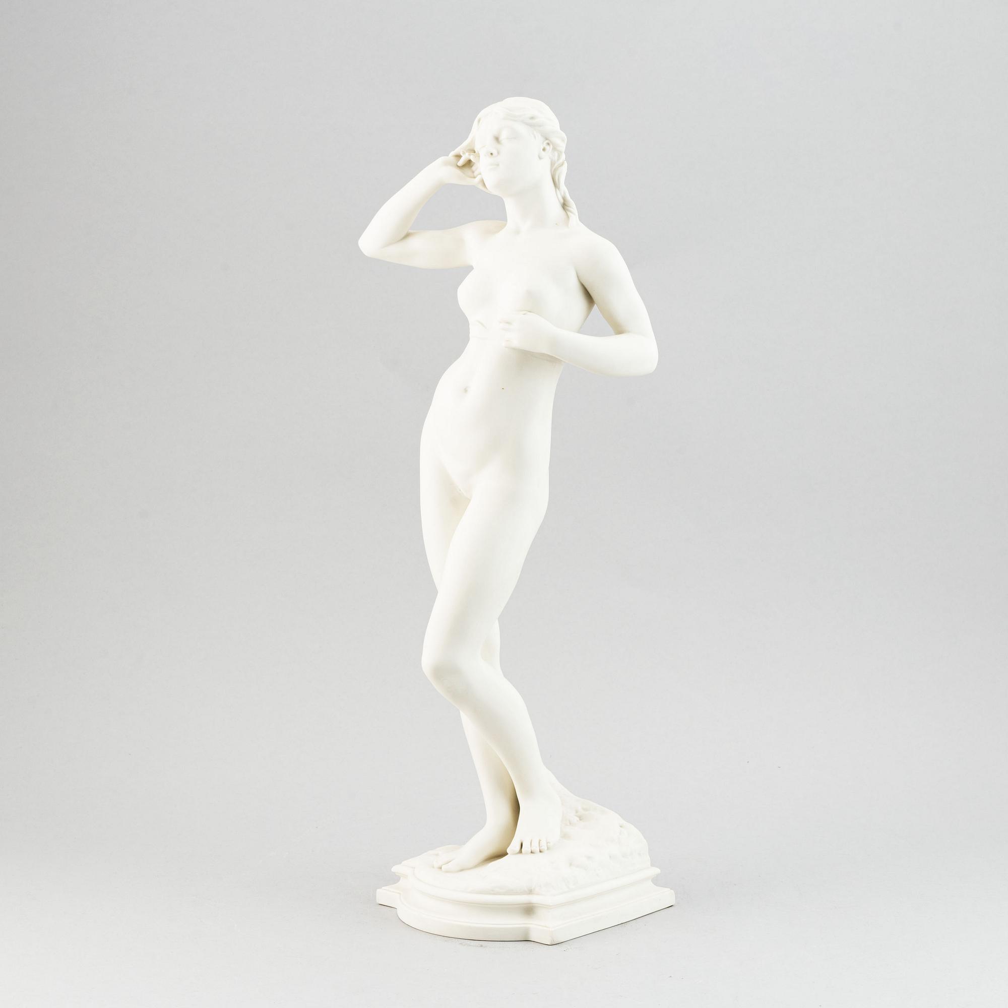 A parian ware figurine after the sculpture "Snöklockan" by Per Hasselberg, Gustavsberg.