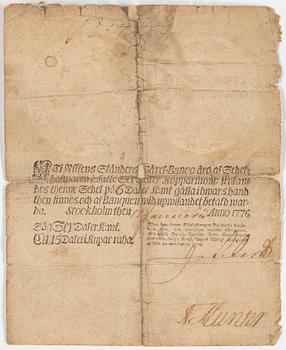 BANKSEDEL 1776/NUMISMATIKA, 1700/1800-tal.