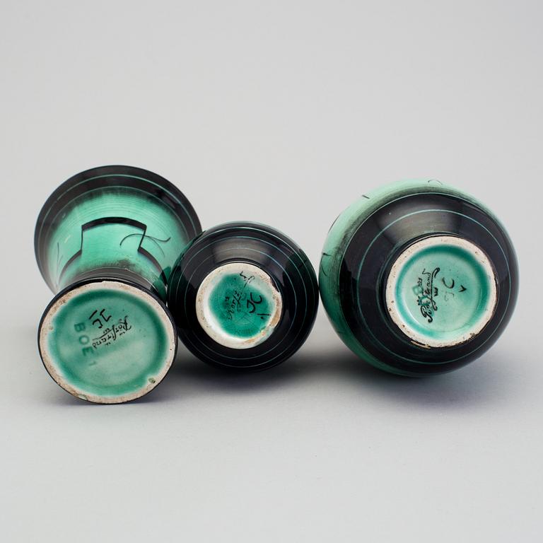 3 vases of the "V series", by Ilse Claesson for Rörstrand, 1930´s.