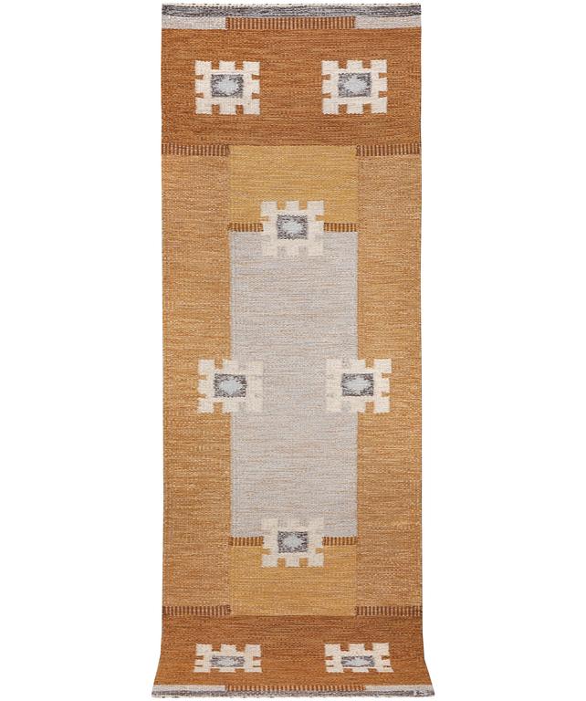 Ingegerd Silow, a runner carpet, flat weave, Sweden, signed IS, c. 253 x 83 cm.