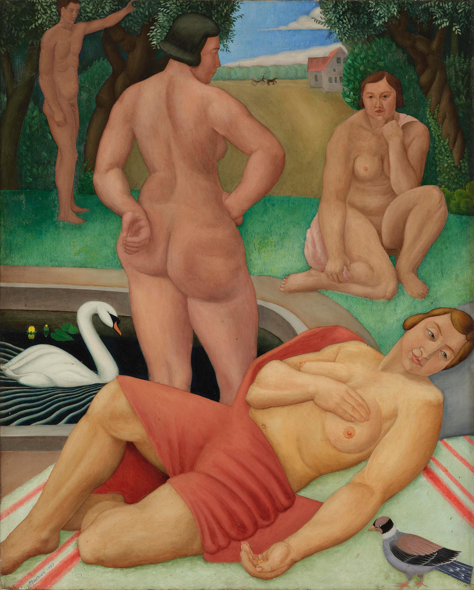 Mats Mason, Bathers by the swan pond.