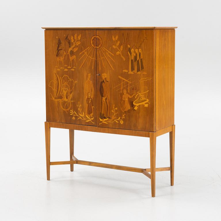 Erik Matsson, a walnut-veneered cabinet, Mjölby Intarsia, 1940's/50's.