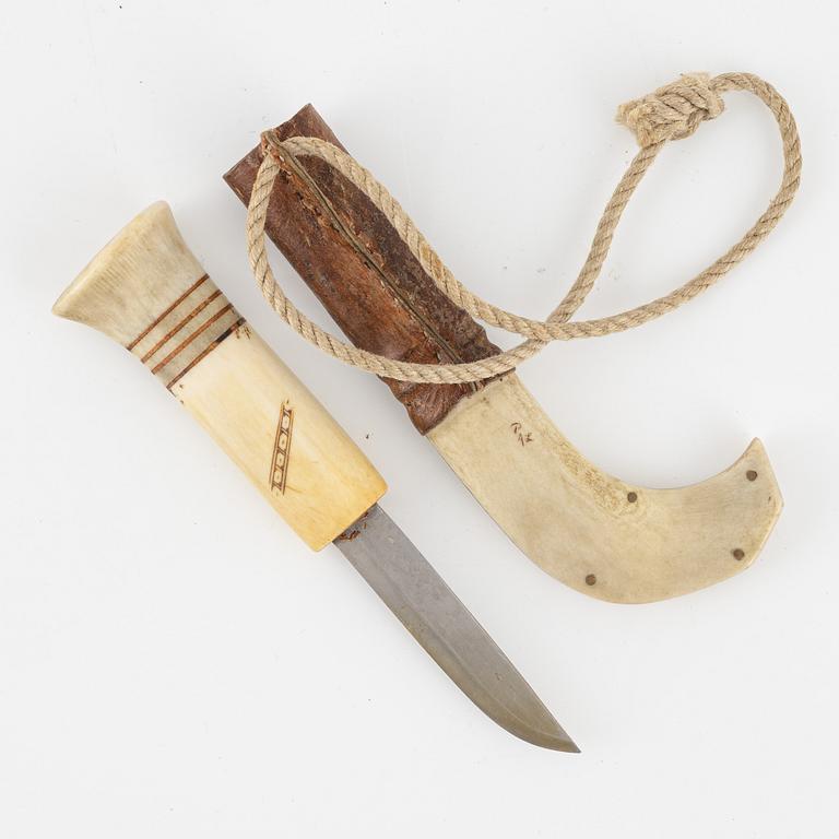 Knife, kuksa, and spoon, signed by, among others, Nikolaus Fankki.