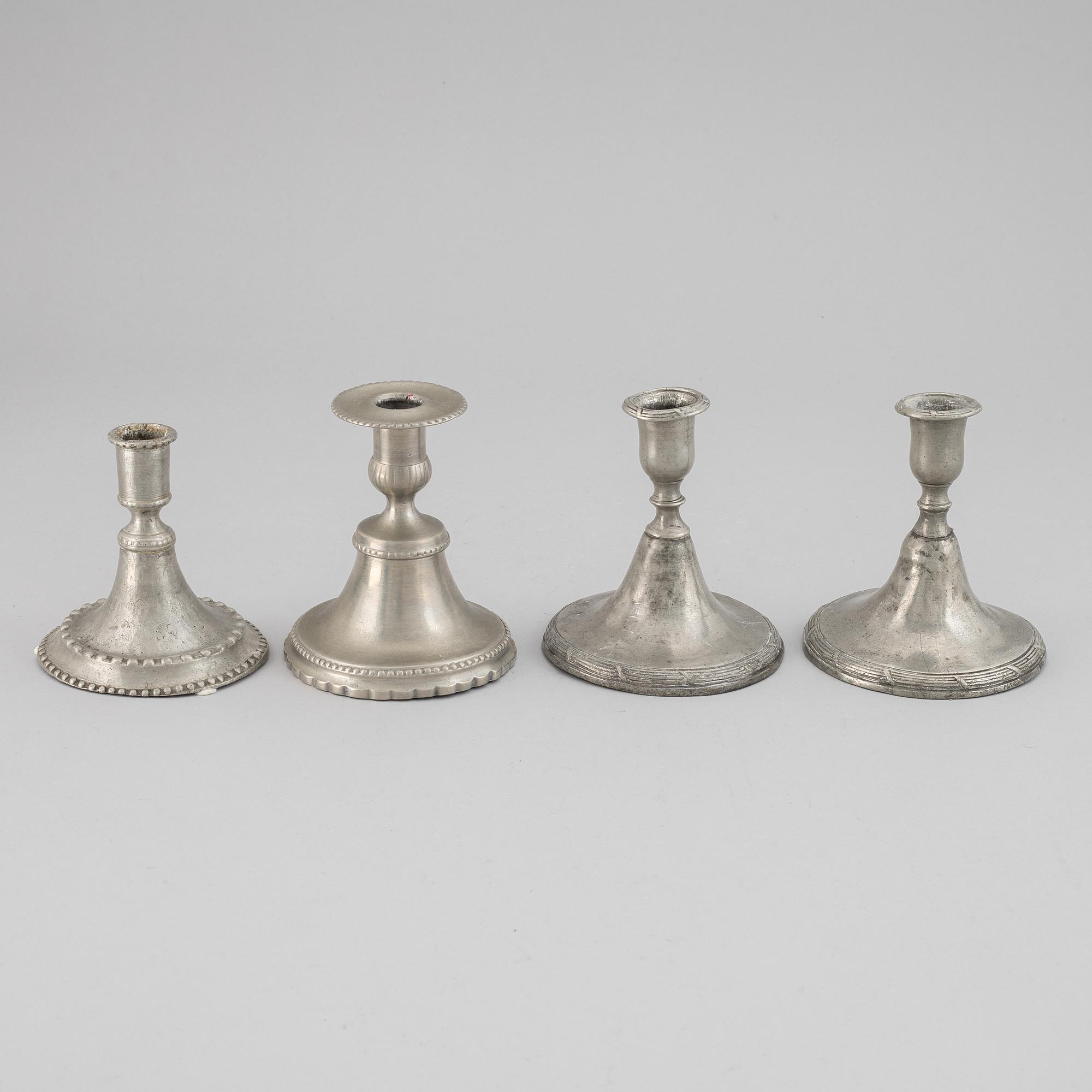 Four gustavian pewter candlestick, late 18th / early 19th century.