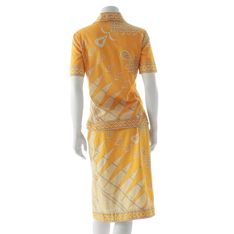 EMILIO PUCCI, a two-piece yellow cotton dress consisting of jacket and skirt.