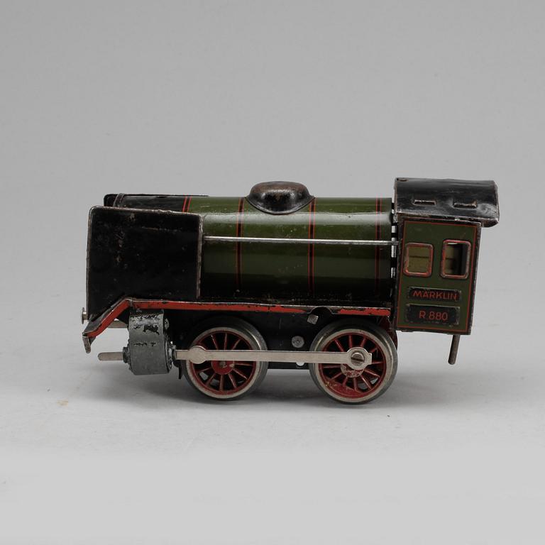 TÅGSET, 4 delar + räls, Märklin, 1900-talets första hälft.