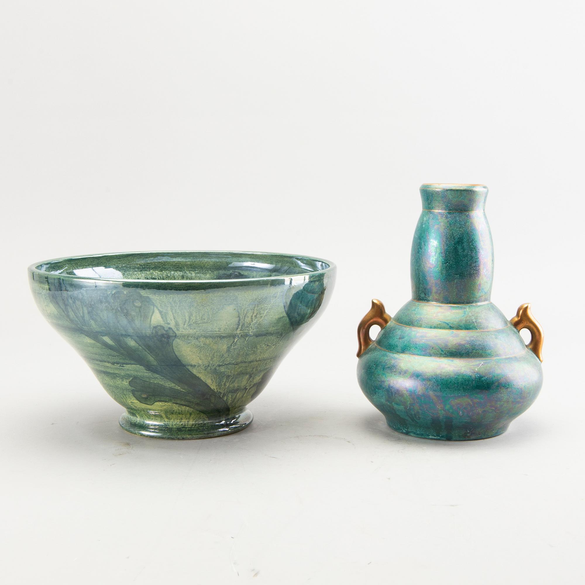 Josef Ekberg, vase and a bowl, signed, Gustavsberg, Sweden 1920's.