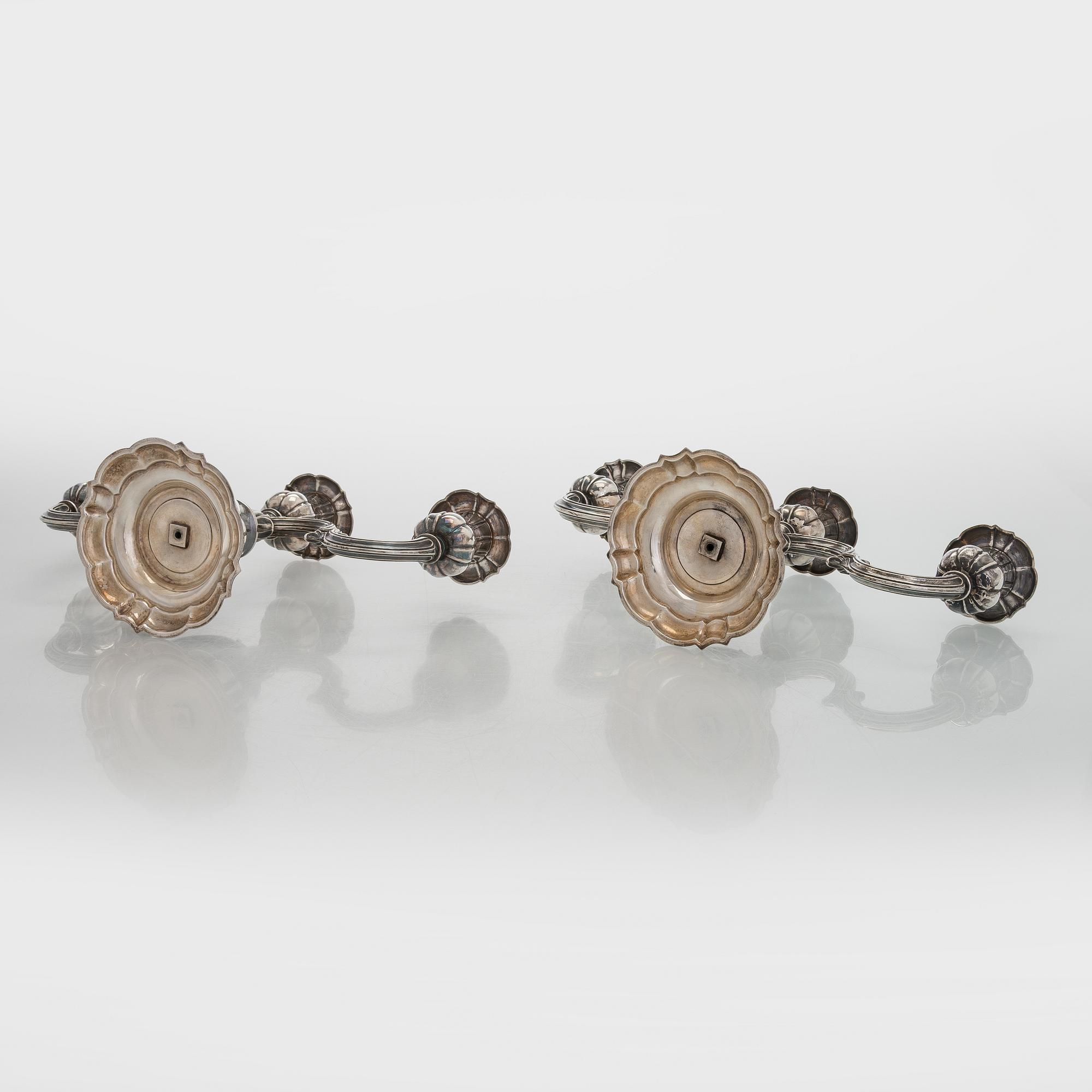 Carl M. Cohr, a pair of silver candelabra, Fredericia, Denmark, 1940.