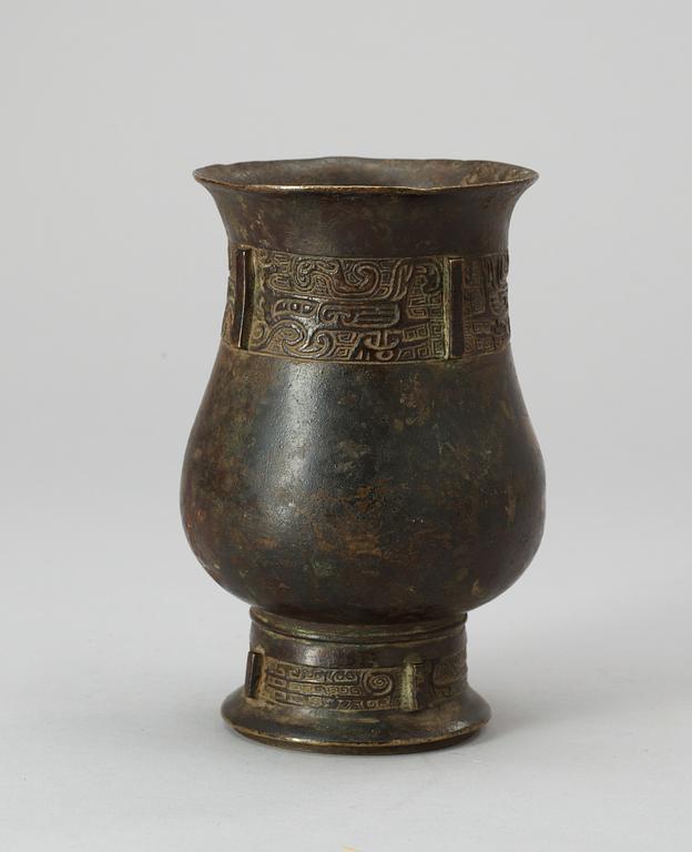 A  bronze vase, censer and libation cup, Qing dynasty.