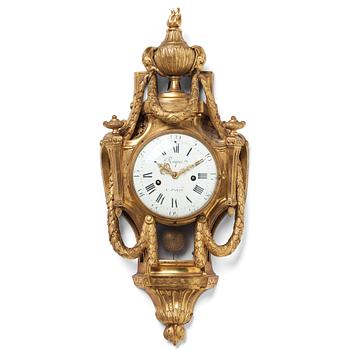 A Louis XVI gilt bronze wall clock by Jean Joseph Léonard Roque, active 1770-89.