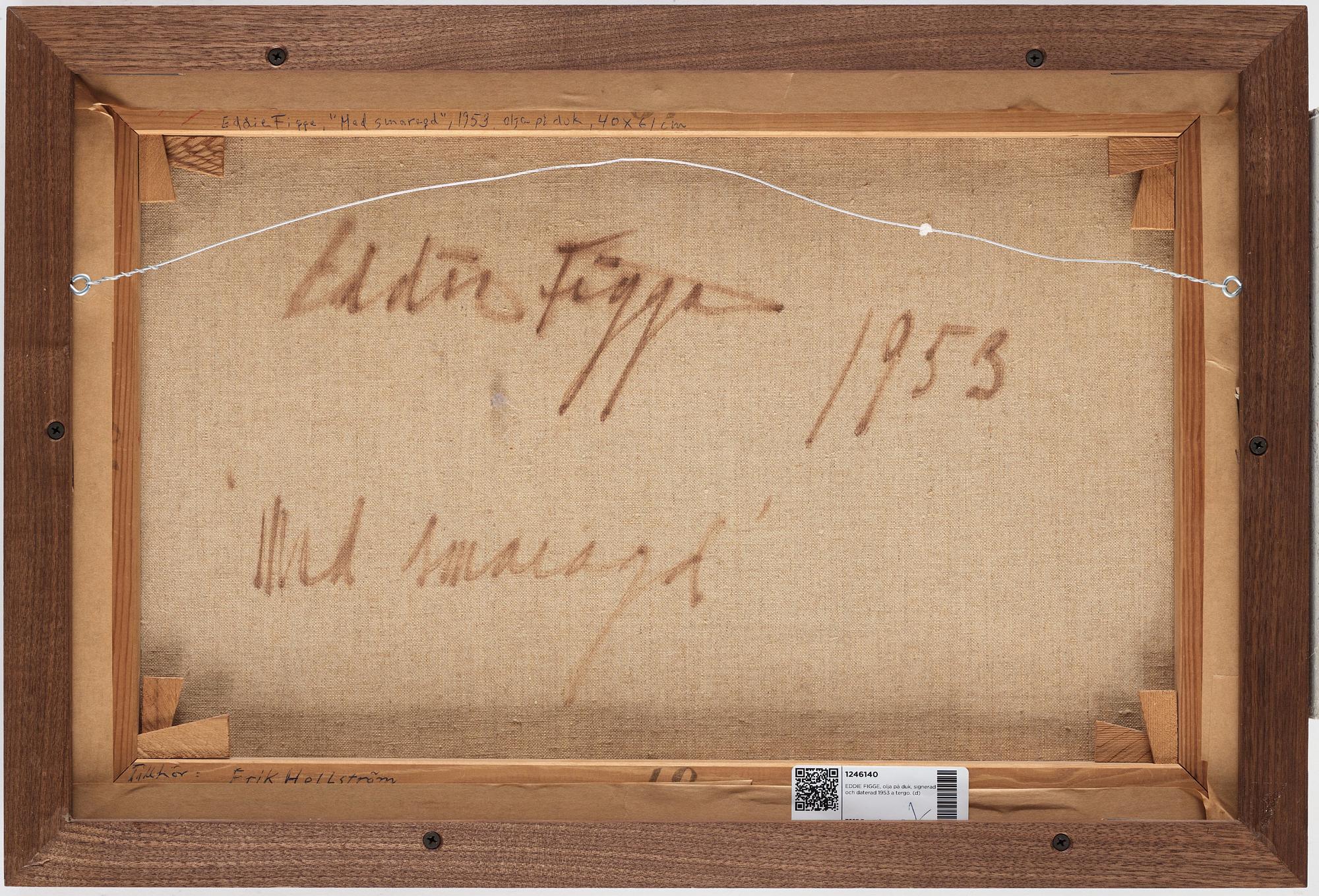 EDDIE FIGGE, oil on canvas, signed and dated 1953 on verso.