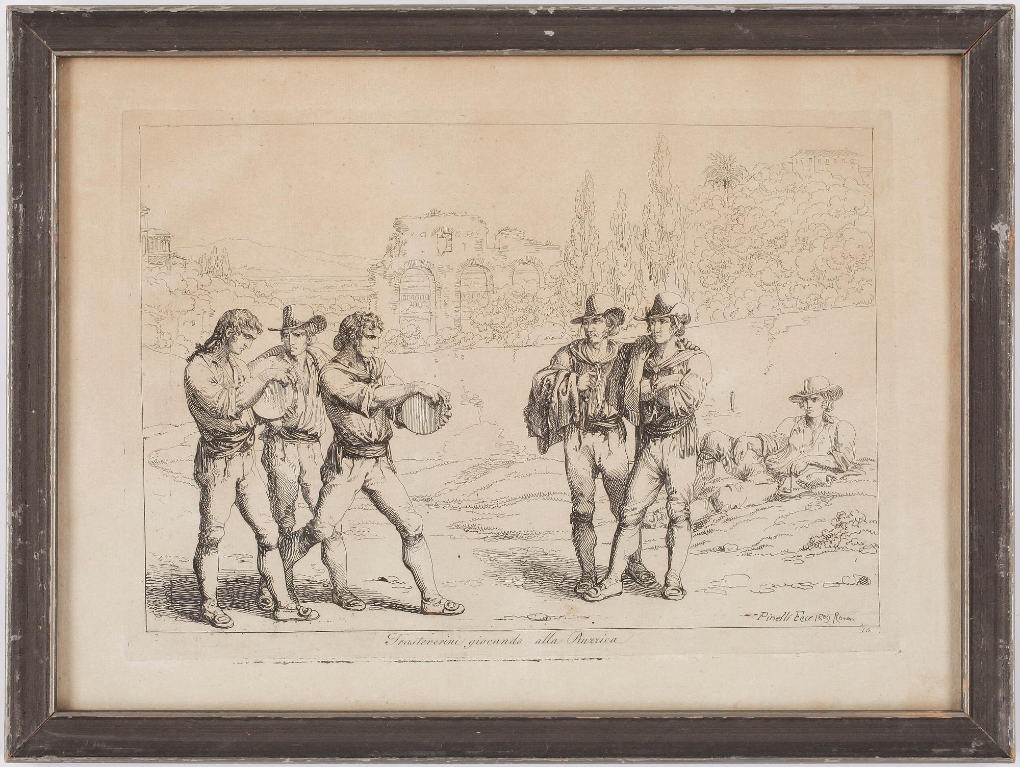 BARTOLOMEO PINELLI, efter, 3 st, kopparstick, 1800-tal.