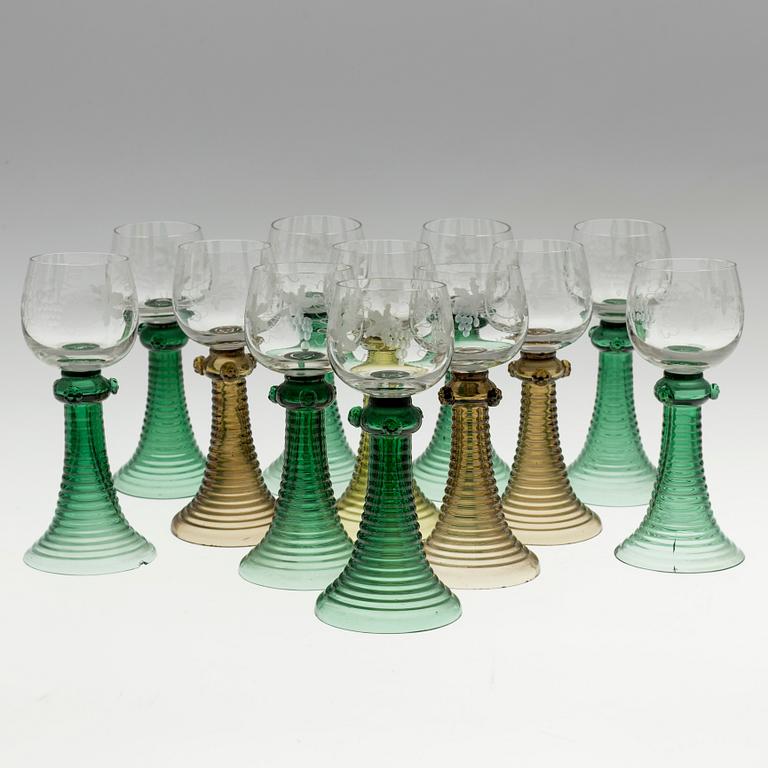 A set of 12 wine galsses from the first half of the 20th century.