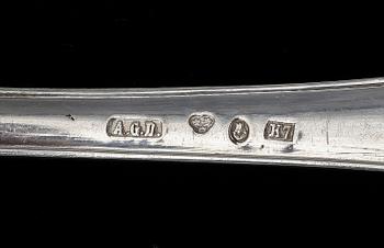 PARTI BESTICK, silver 14 st, bland annat J. Henrik Frodell, Stockholm, 1804. Vikt ca 565g.