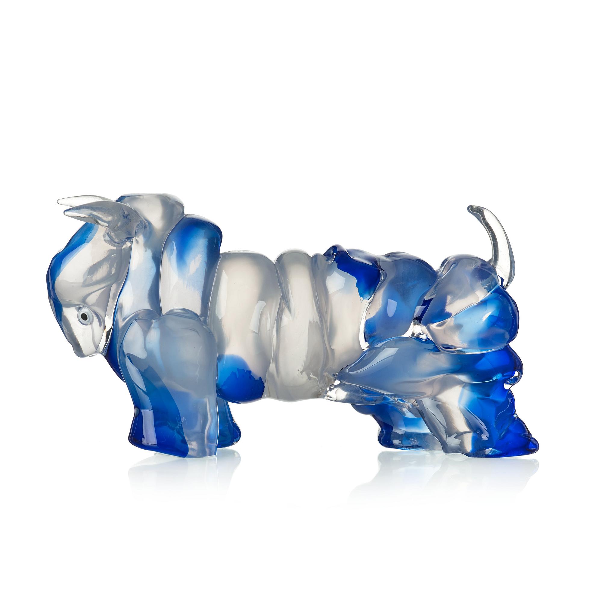Juan Garcia Ripolles, A Juan Garcia Riopollès glass sculpture of a bull, 'El Toro En Azul', Berengo Studio, Murano, Italy.