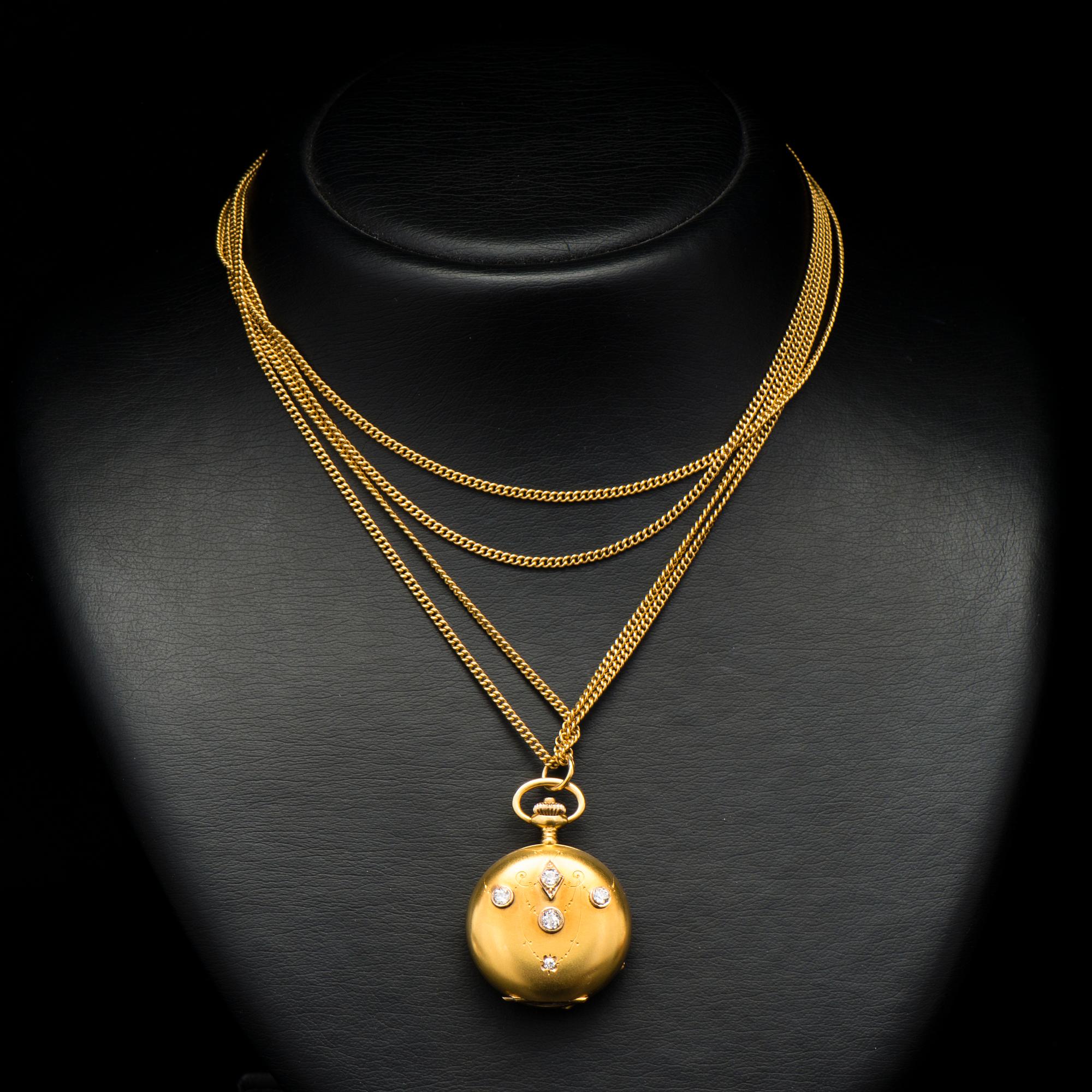 A PENDANT / POCKET WATCH, old cut diamonds, 14K gold. Borel Neuchatel & Cie.