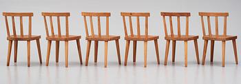 Axel Einar Hjorth, a set of six stained pine 'Utö' chairs, Nordiska Kompaniet, Sweden 1930s.