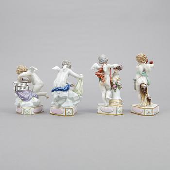 FIGURINER, 4 st, porslin, Meissen, omkring sekelskiftet 1900.