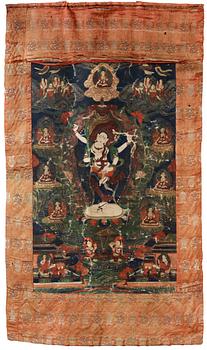 1704. THANGKA, färg på bomullsduk. Beijing, 1920-tal.