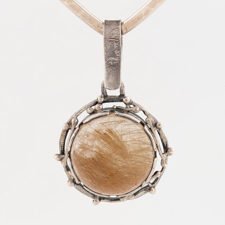 Bangle and pendant silver with cabochon cut rutile quartz, Klintz, necklace Alton.