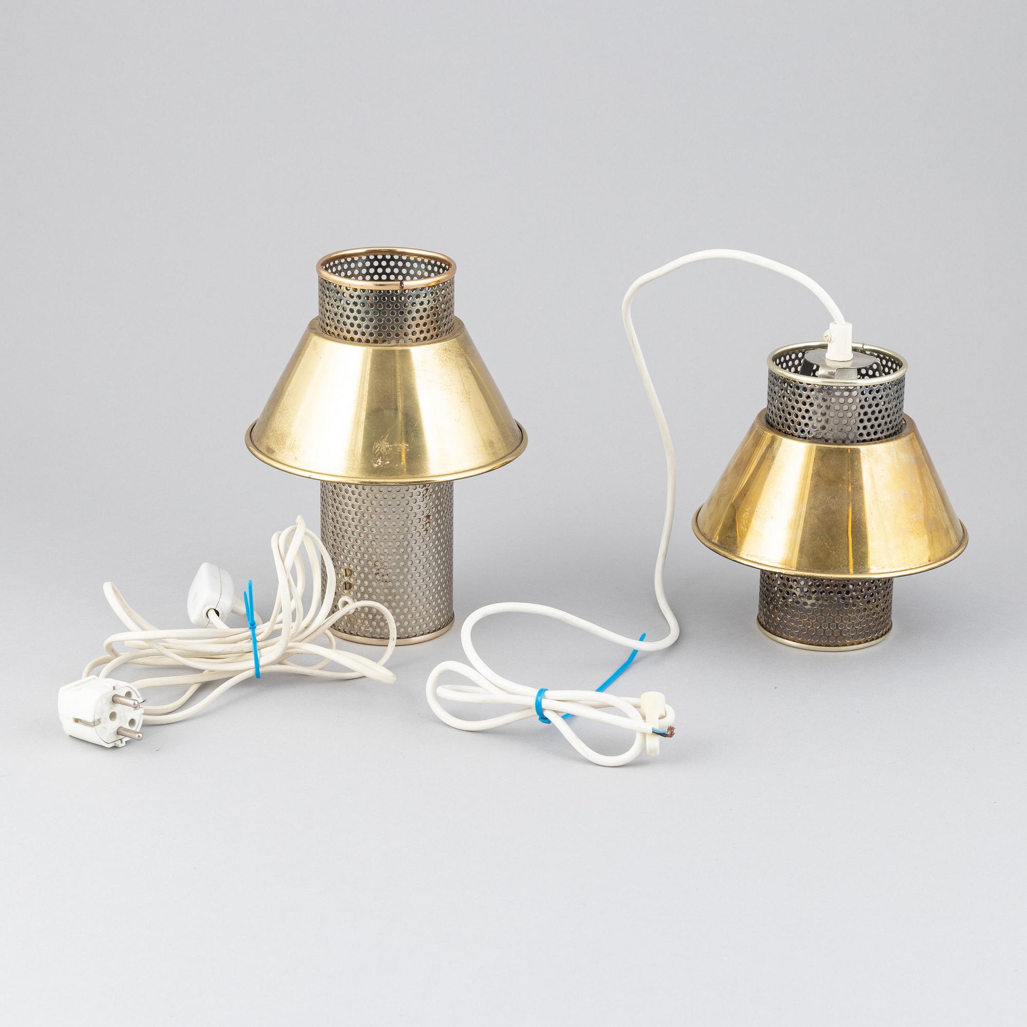 Hans-Agne Jakobsson, a brass ceiling lamp and brass table lamp,