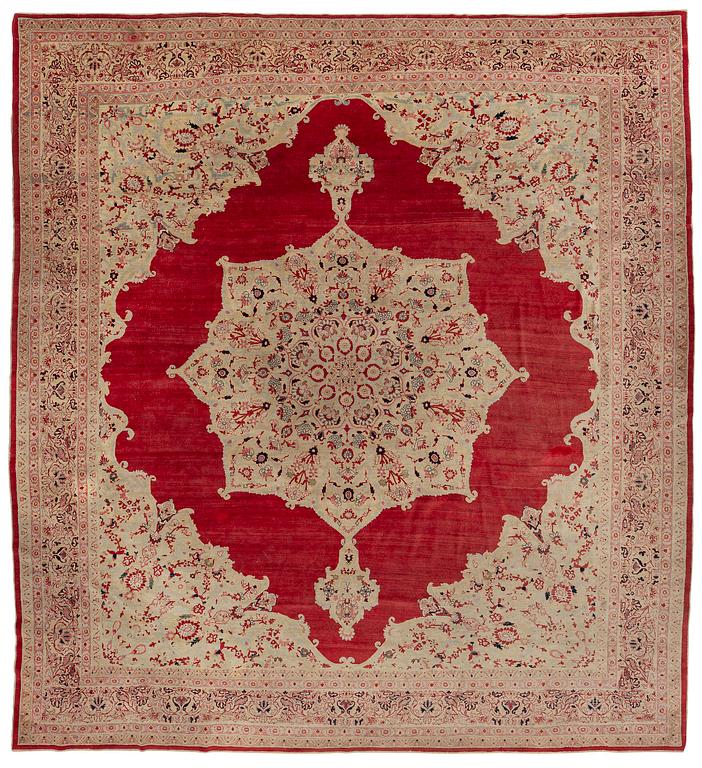 An antique 'Haj Jalili' Tabriz carpet, Northwest Persia, c. 435 x 395 cm.
