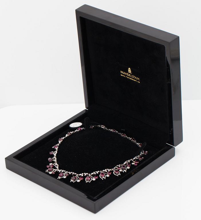 A 23.88ct ruby and brilliant cut diamond necklace. Total carat weight of diamonds 8.00cts. Mandelstam 'Stardust galaxy'.