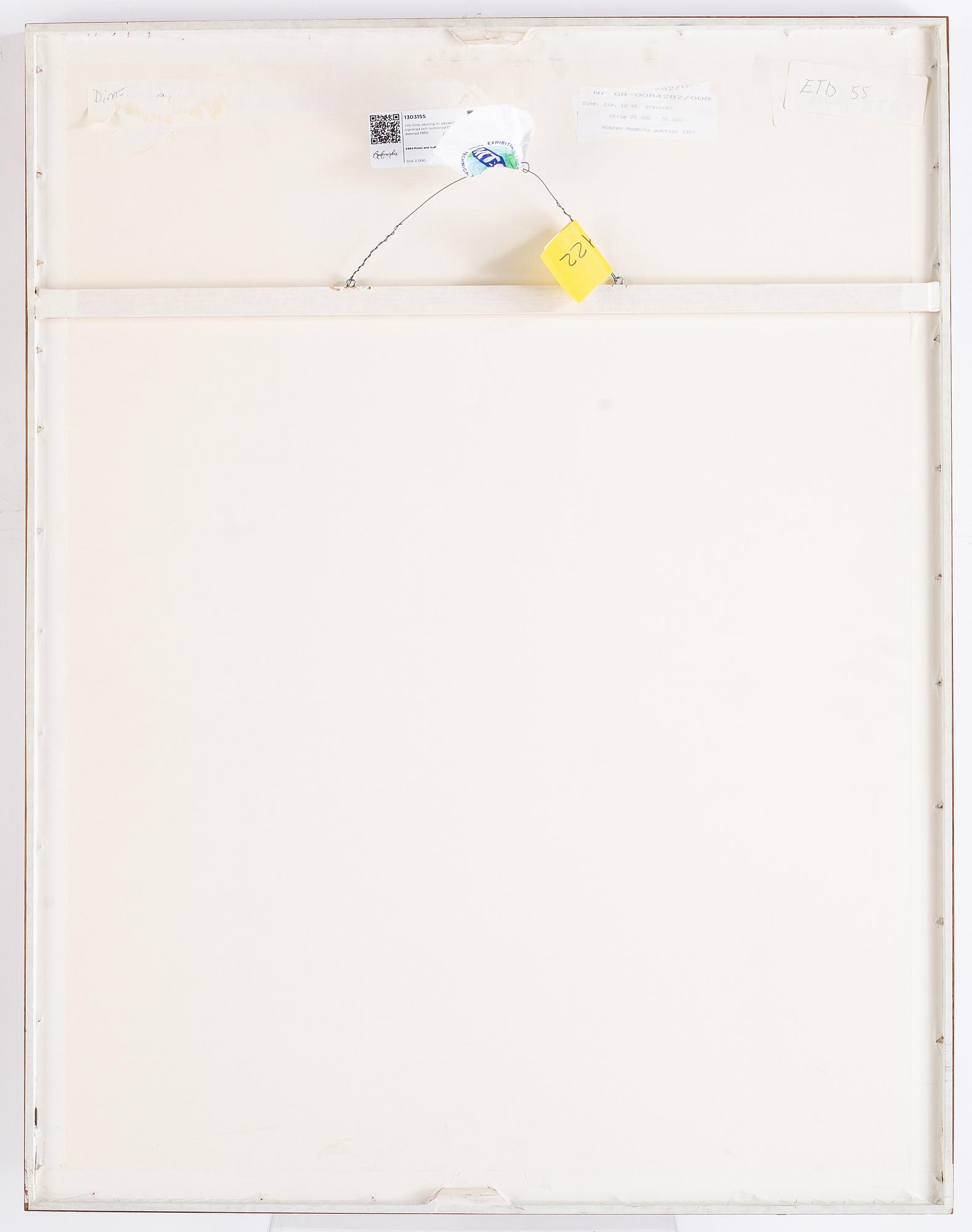 Jim Dine, etching with aquatint, signed and numbered 12/60, dated 1989.