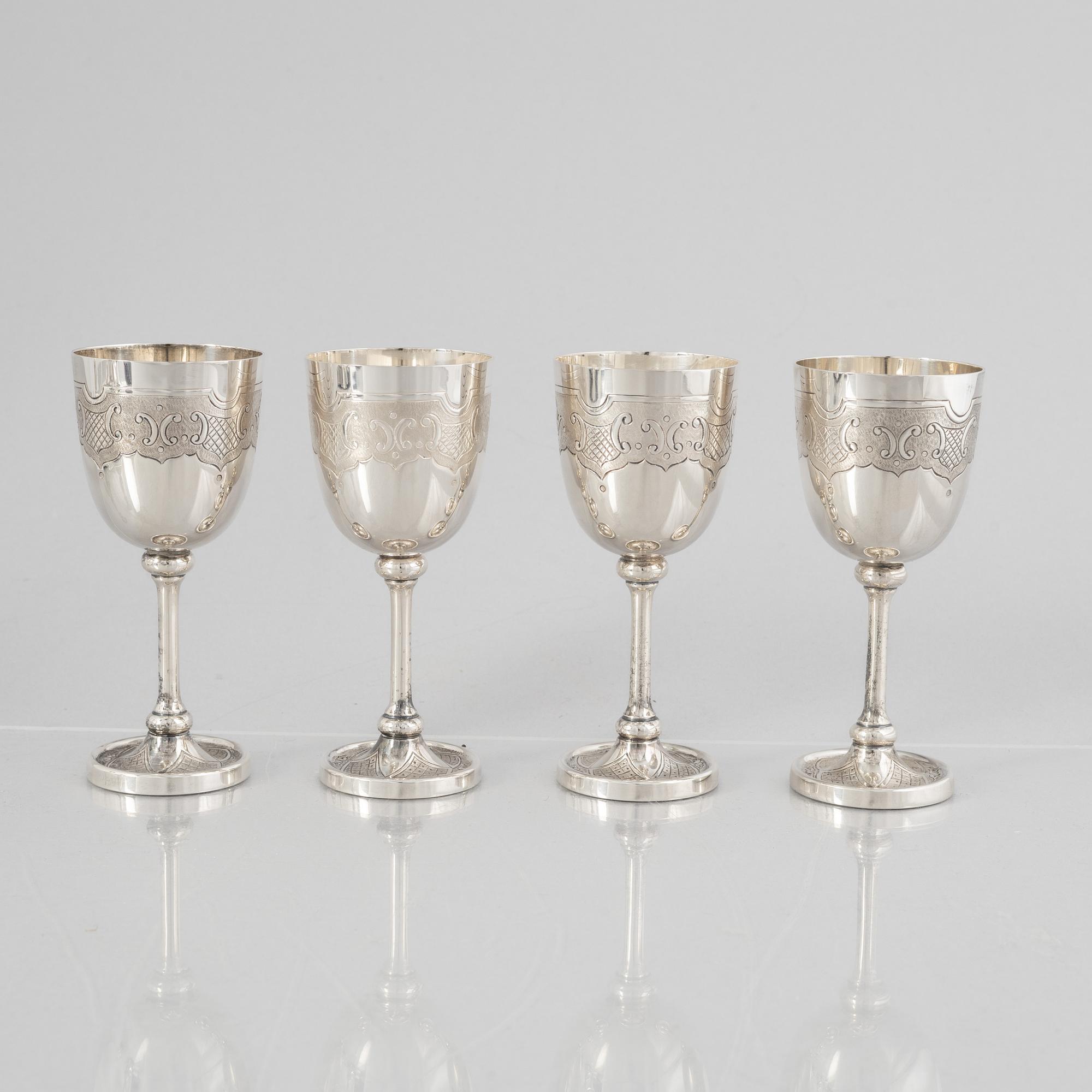 Four Sterling Silver Cups, Swedish import mark, second half of the 20th Century.