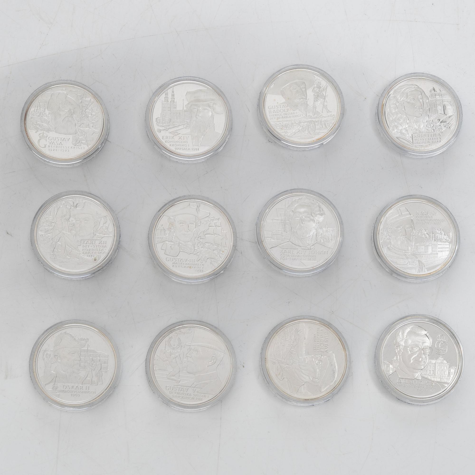 Commemorative coins/jubilee coins, 24 pcs, sterling silver, Kingdom of Sweden, Swedish Mint, Eskilstuna.