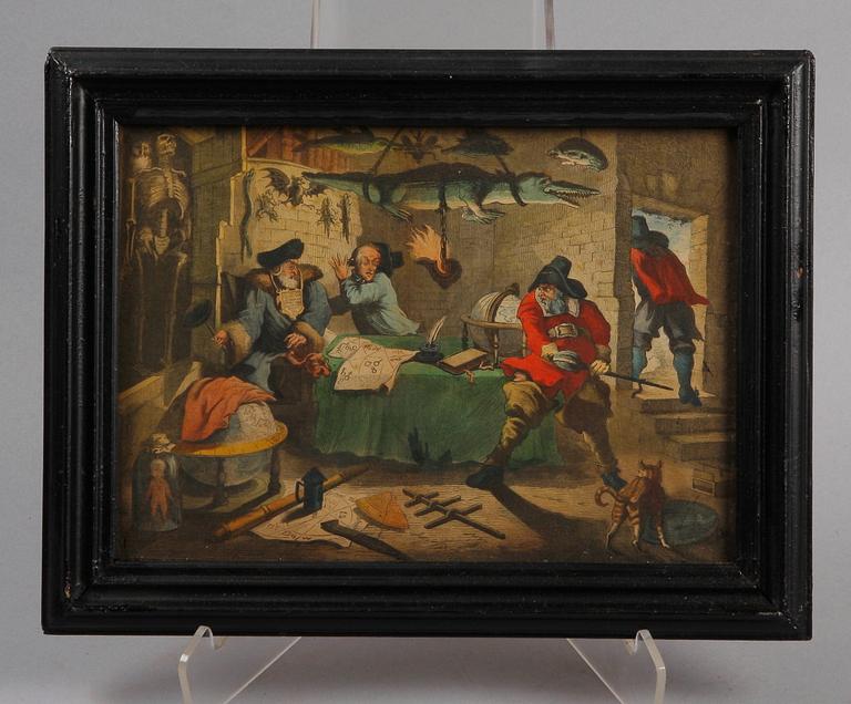 WILLIAM HOGARTH, efter, gravyrer, 9 st, handkolorerade, England 1700/1800.