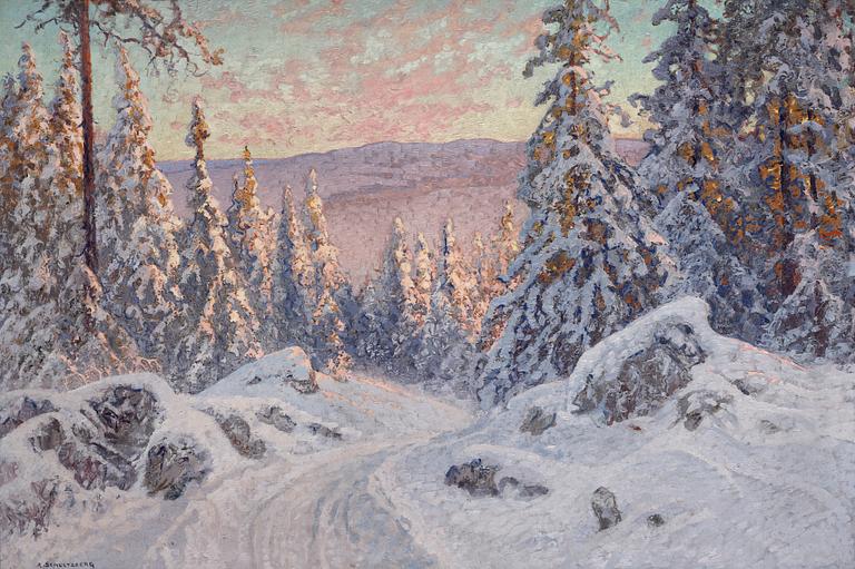 Anshelm Schultzberg, "Vinterafton", (Motiv från Långlia, Storhöjden nära Filipstad).