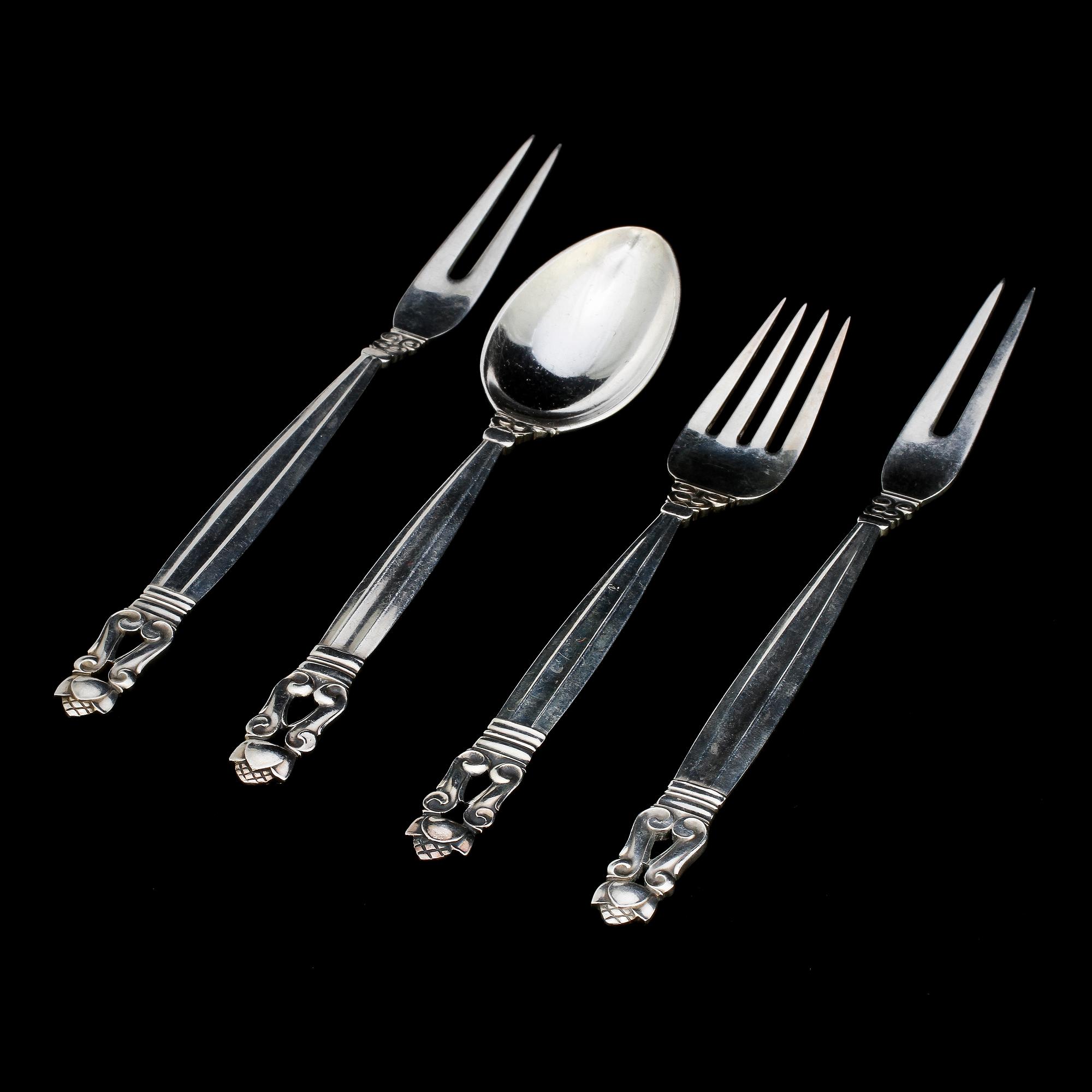 BESTICK, 4 delar, silver, "Konge", Johan Rohde, Georg Jensen. Vikt 110 g.