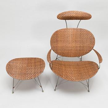 Lounge chair and foot stool, Yamakawa Rattan, Japan, late 20th century.