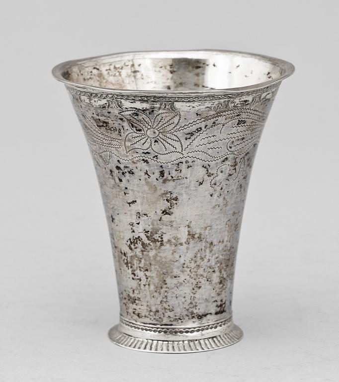 BÄGARE, silver, Johan Fredrik Hollman, Skänninge 1780. Tot vikt ca 76 g.