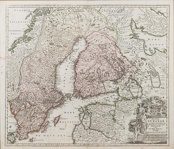 KARTA, handkolorerat kopparstick, Johann Baptist Homann, 1700-tal.