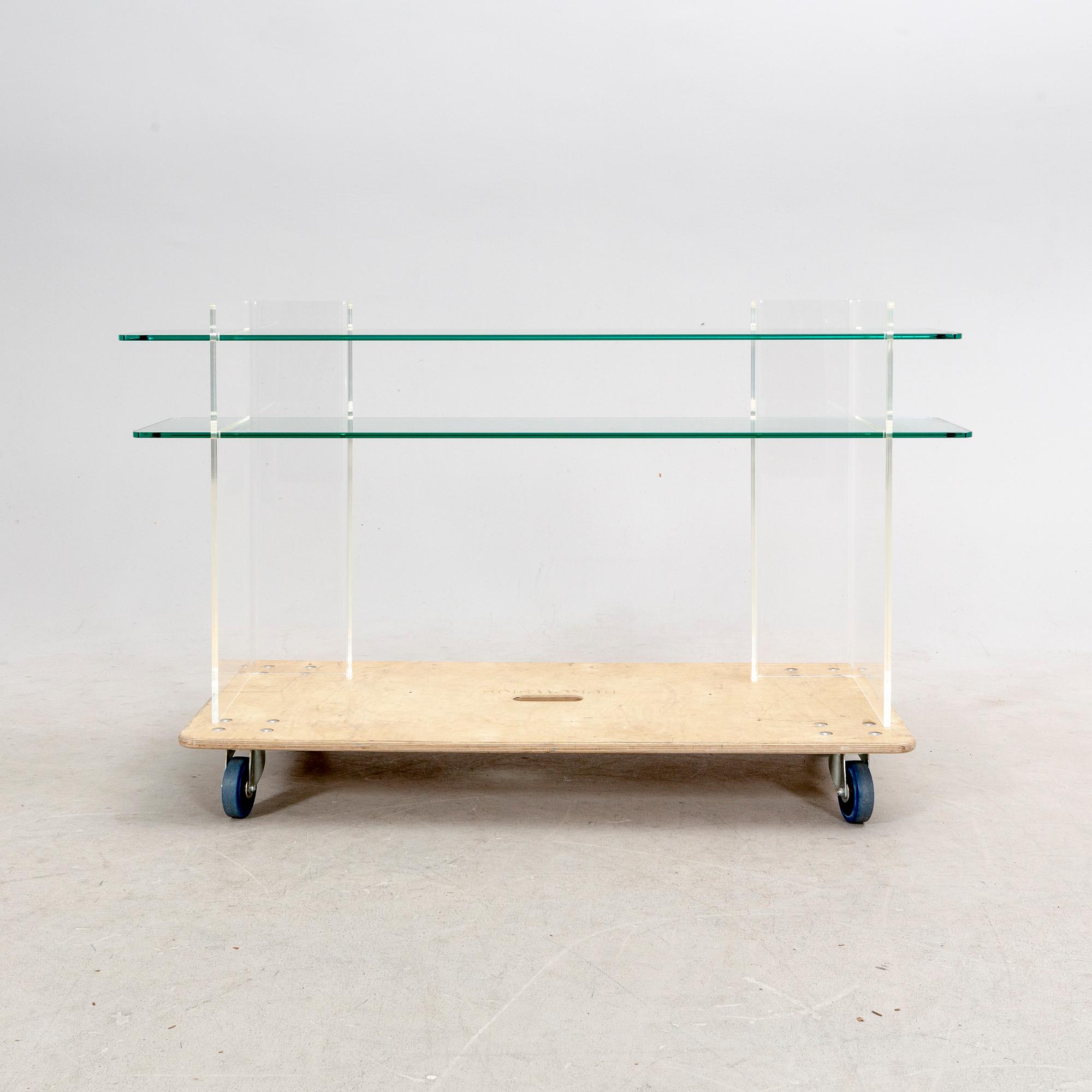 A late 20th century plexi and glass sideboard.