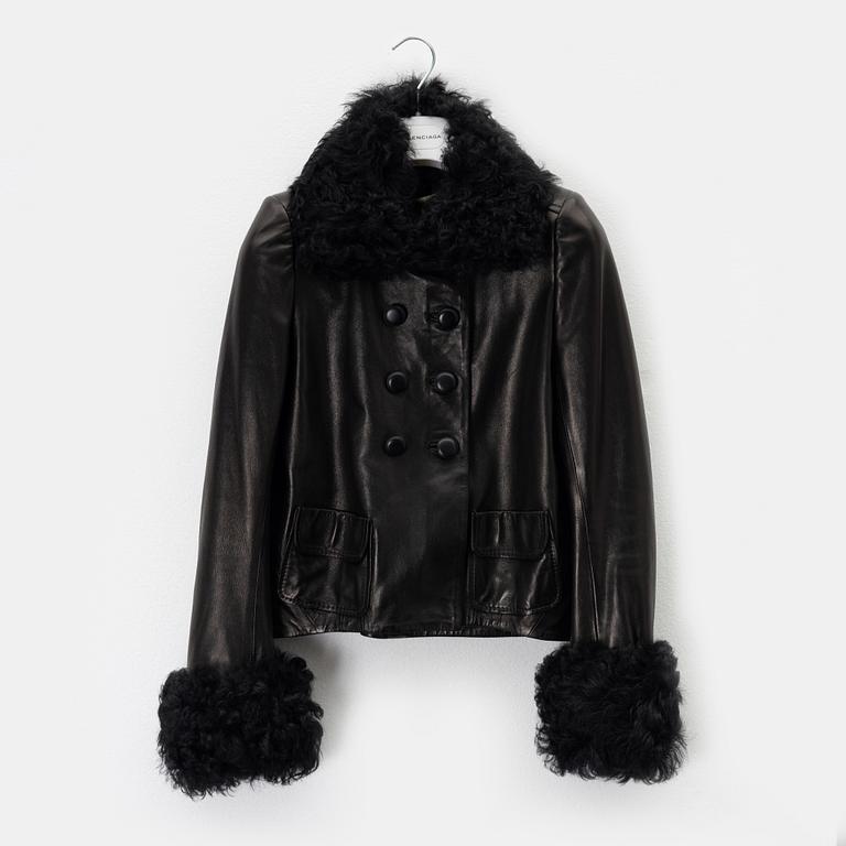 Balenciaga, a leather and sheepskin jacket, size 36.