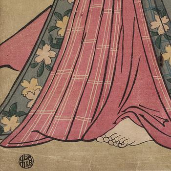 UTAMARO KITAGAWA (c.1753-1806), efter, färgträsnitt. Japan, 1800-tal.