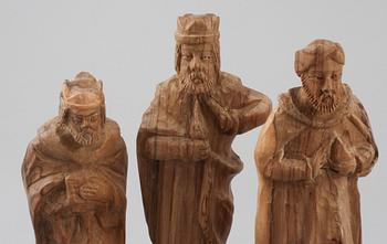 FIGURINER, 12 delar, trä, 1900-tal.